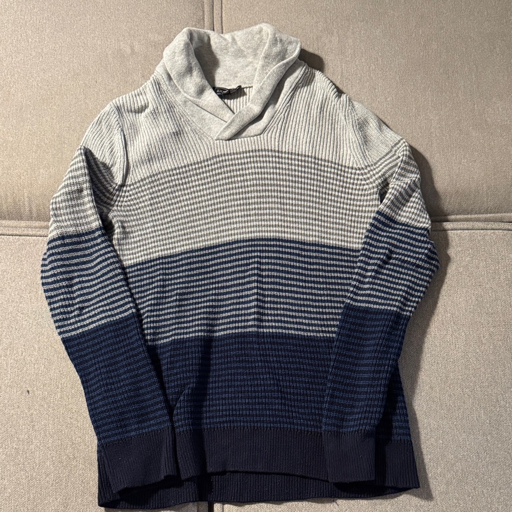 Express Men's Shawl Neck Sweater - Light Gray and Navy